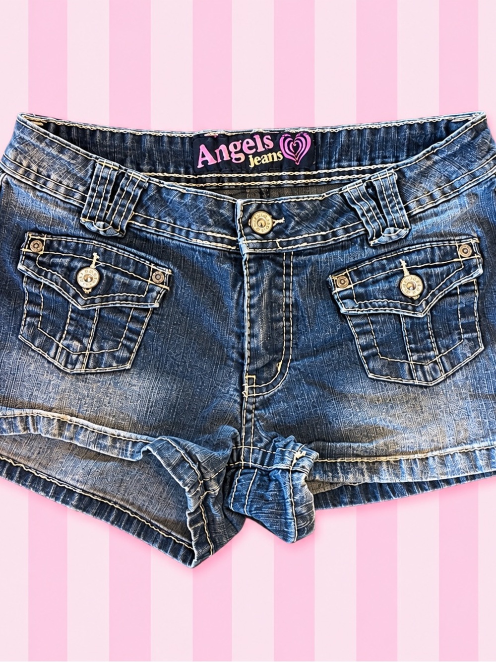 Angels Jeans Y2K Low Rise Denim Micro Shorts Dark Wash 2000s